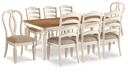 Realyn Chipped White Dining Table with 8 Chairs