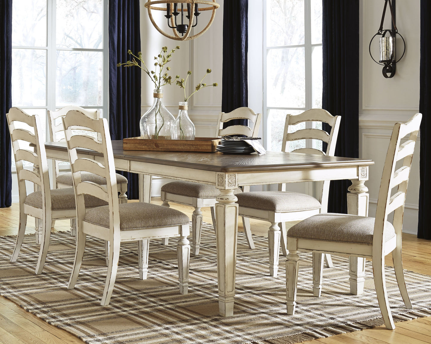 Realyn Chipped White Dining Table with 8 Chairs