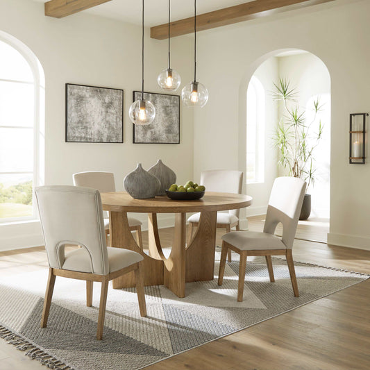 Dakmore Brown & Linen Round Dining Room Set / 5pc