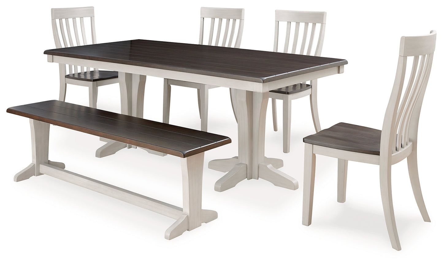 Darborn Gray/Brown Dining Table, 4 Chairs and Bench