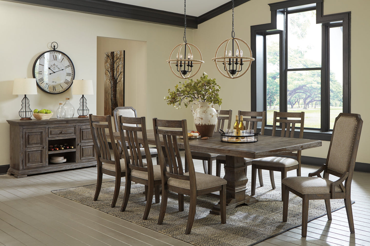 Wyndahl Rustic Brown Dining Table, 8 Chairs and Server