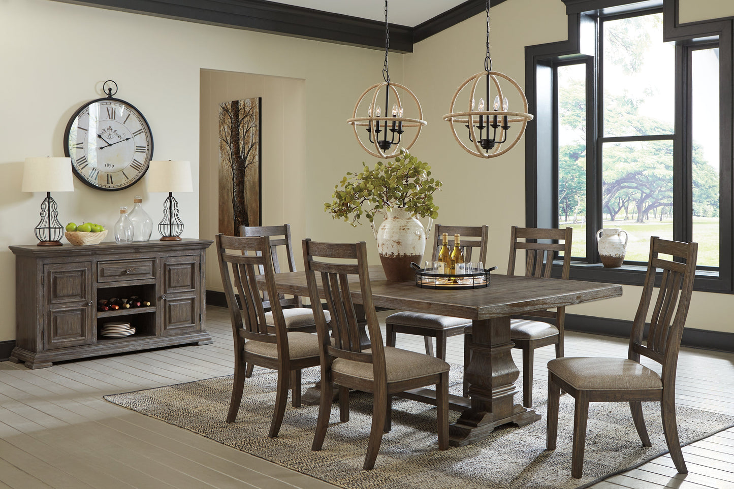 Wyndahl Rustic Brown Dining Table and 8 Chairs