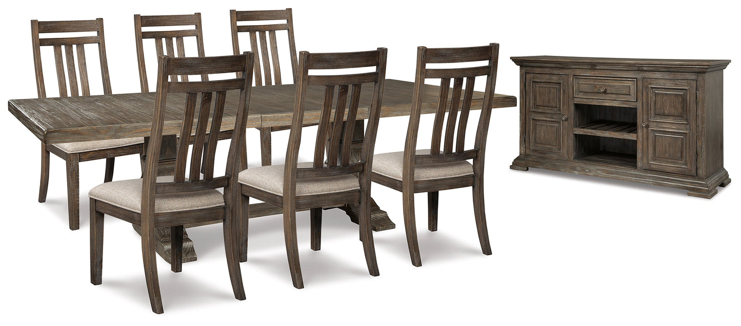 Wyndahl Rustic Brown Dining Table and 6 Chairs with Server