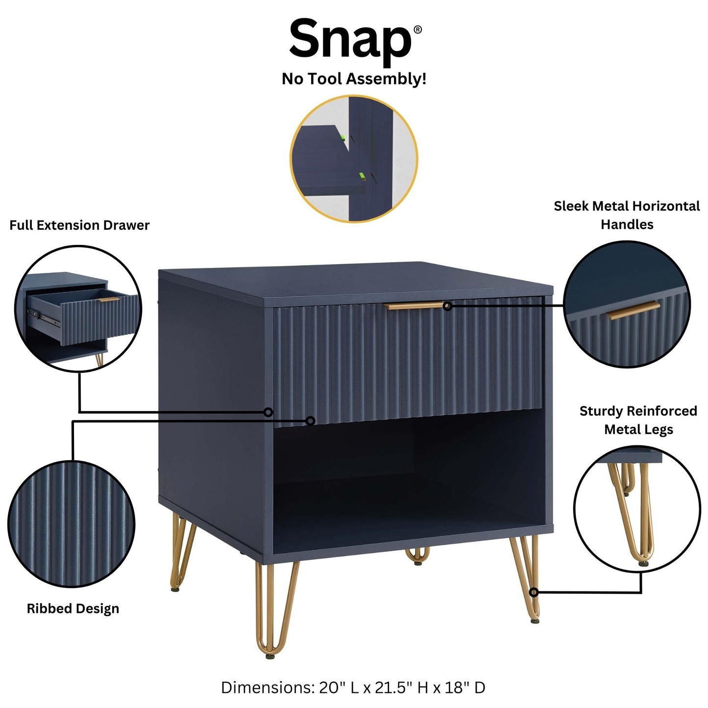 DUMBO 1.0 Nightstand in Midnight Blue (set of 2) - Ornate Home