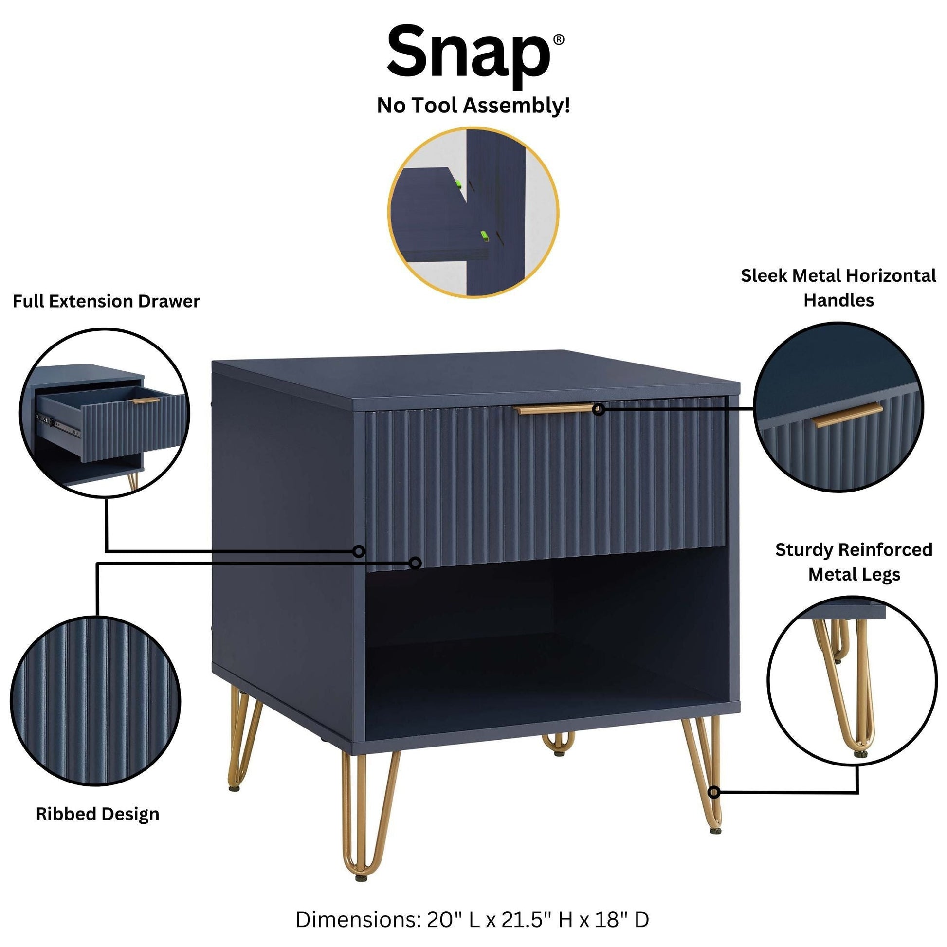 DUMBO 1.0 Nightstand in Midnight Blue (set of 2) - Ornate Home