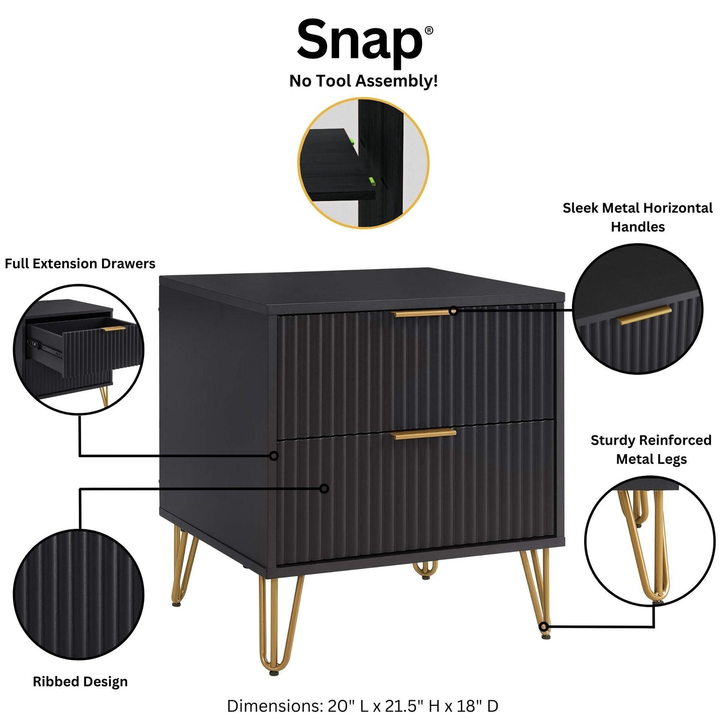 DUMBO 2.0 Nightstand in Black (set of 2) - Ornate Home
