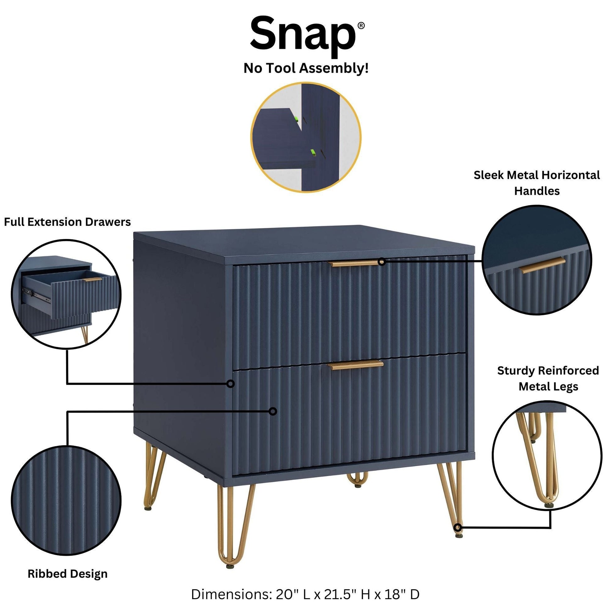 DUMBO 2.0 Nightstand in Midnight Blue (set of 2) - Ornate Home