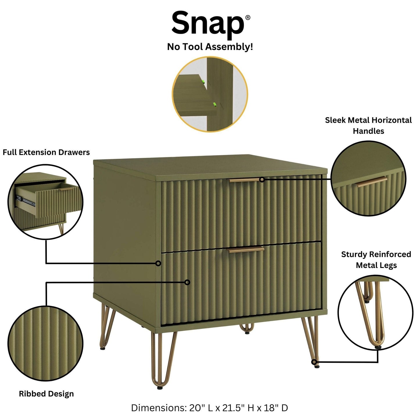 DUMBO 2.0 Nightstand in Olive Green (set of 2) - Ornate Home
