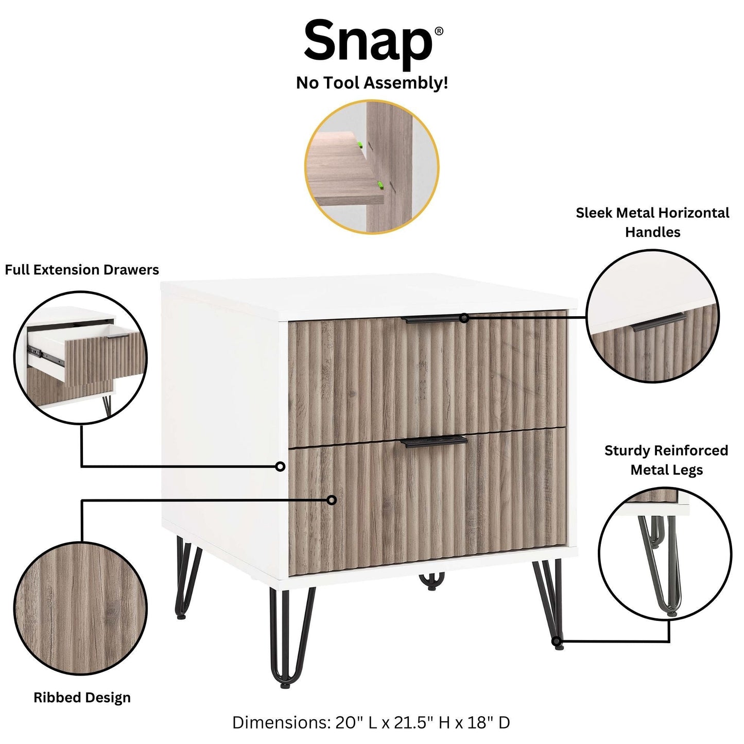 DUMBO 2.0 Nightstand in White and Rustic Grey - Ornate Home