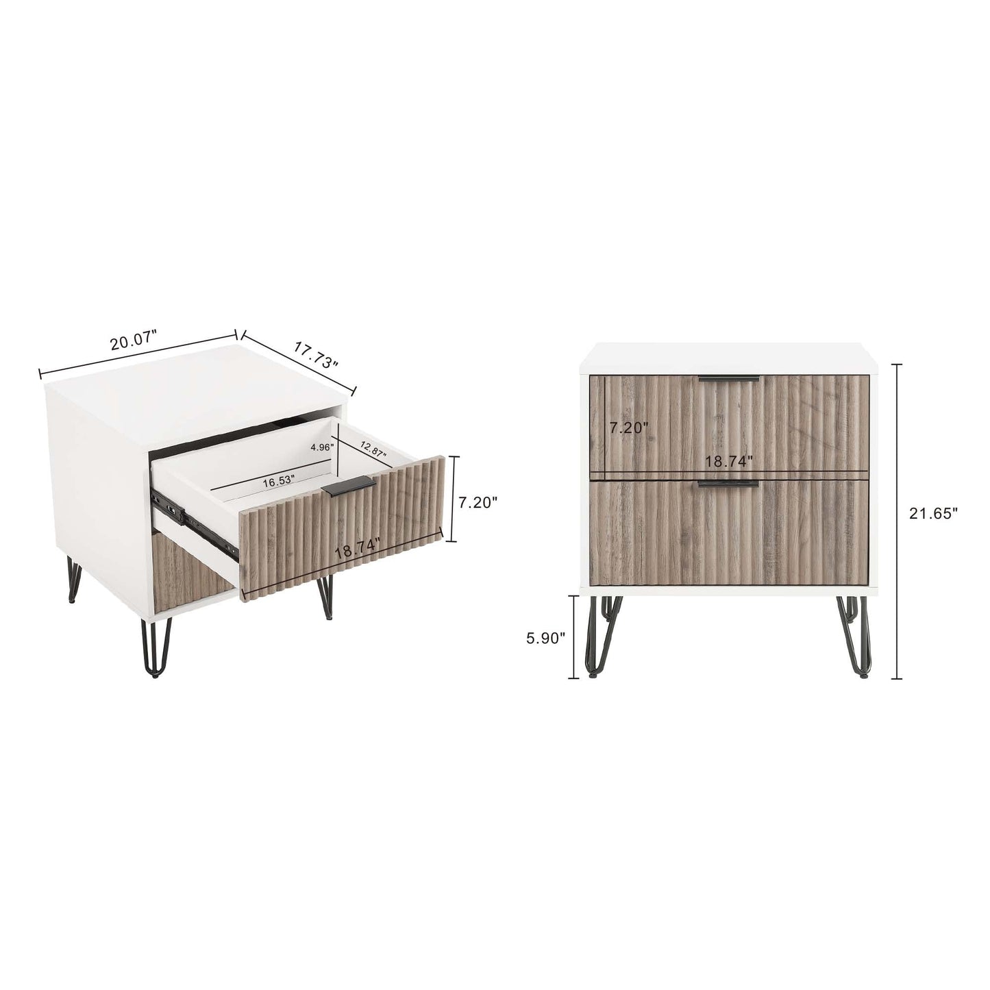 DUMBO 2.0 Nightstand in White and Rustic Grey (set of 2) - Ornate Home