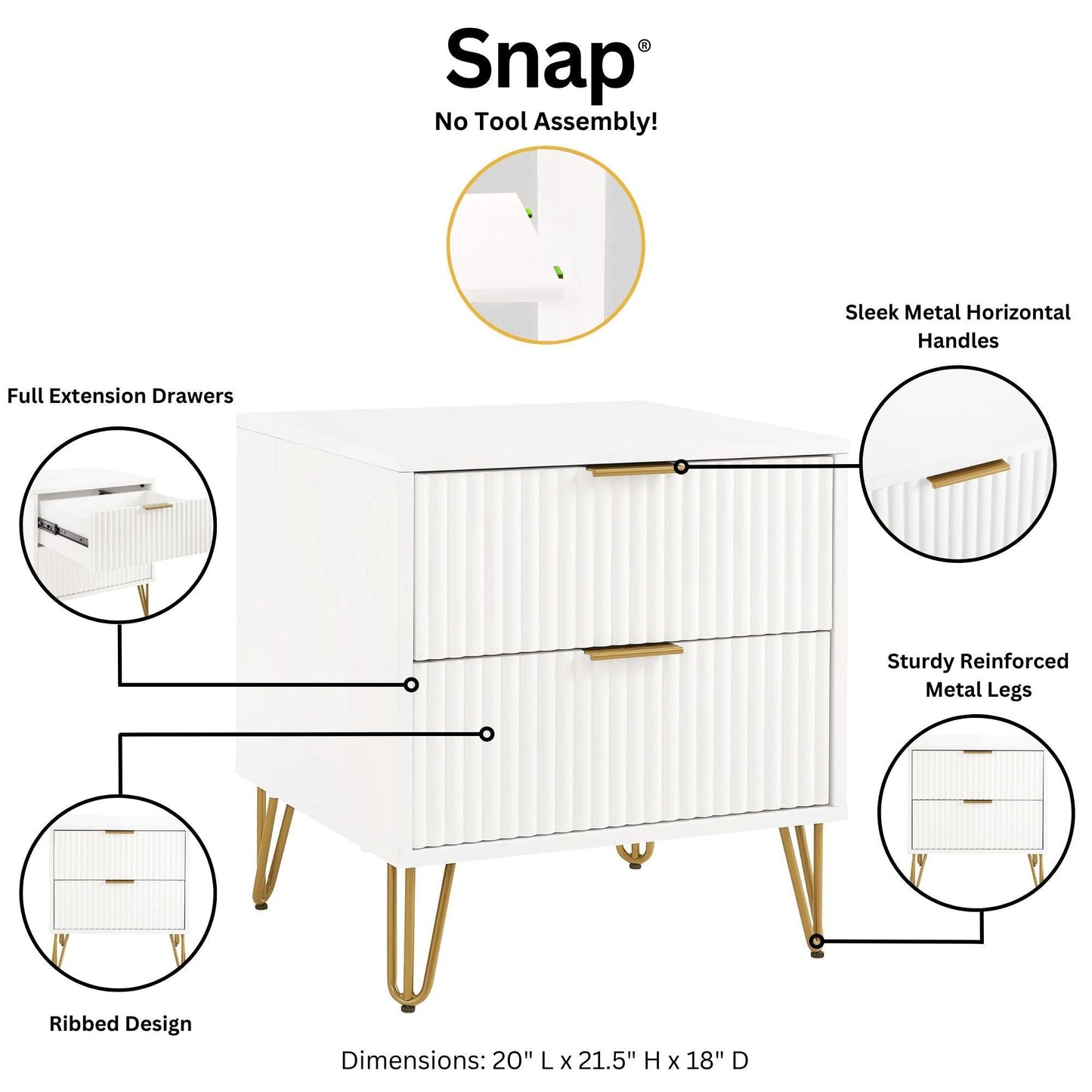 DUMBO 2.0 Nightstand in White (set of 2) - Ornate Home