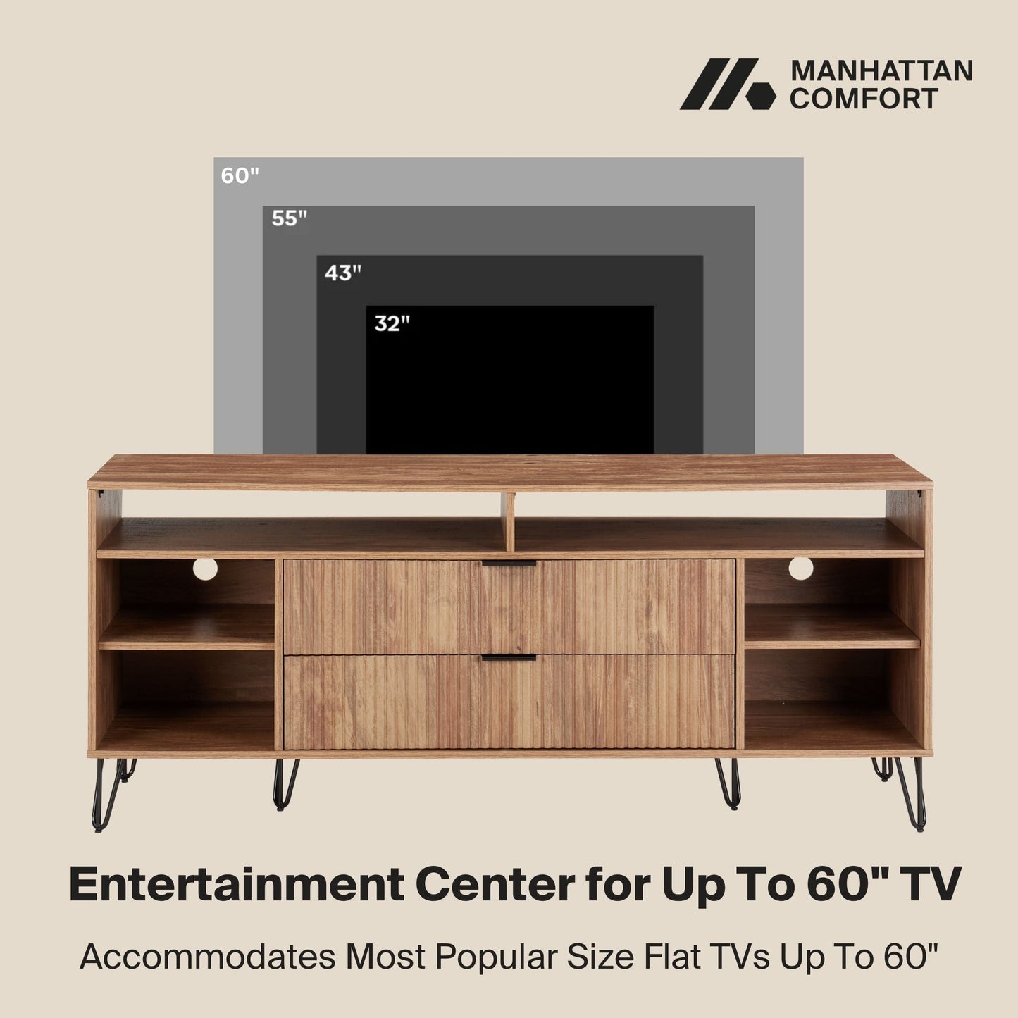 DUMBO 63" TV Stand in Golden Brown - Ornate Home