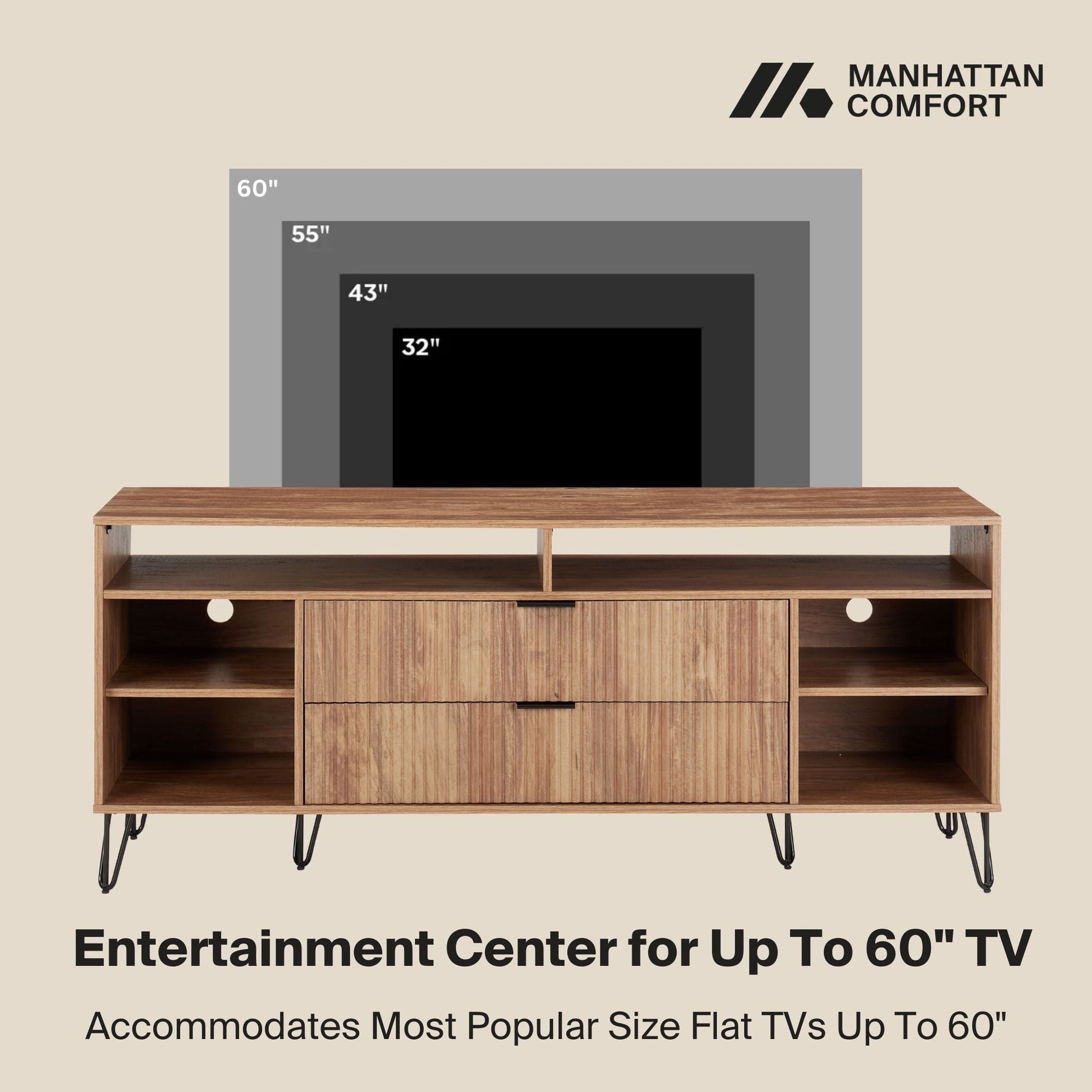 DUMBO 63" TV Stand in Golden Brown - Ornate Home