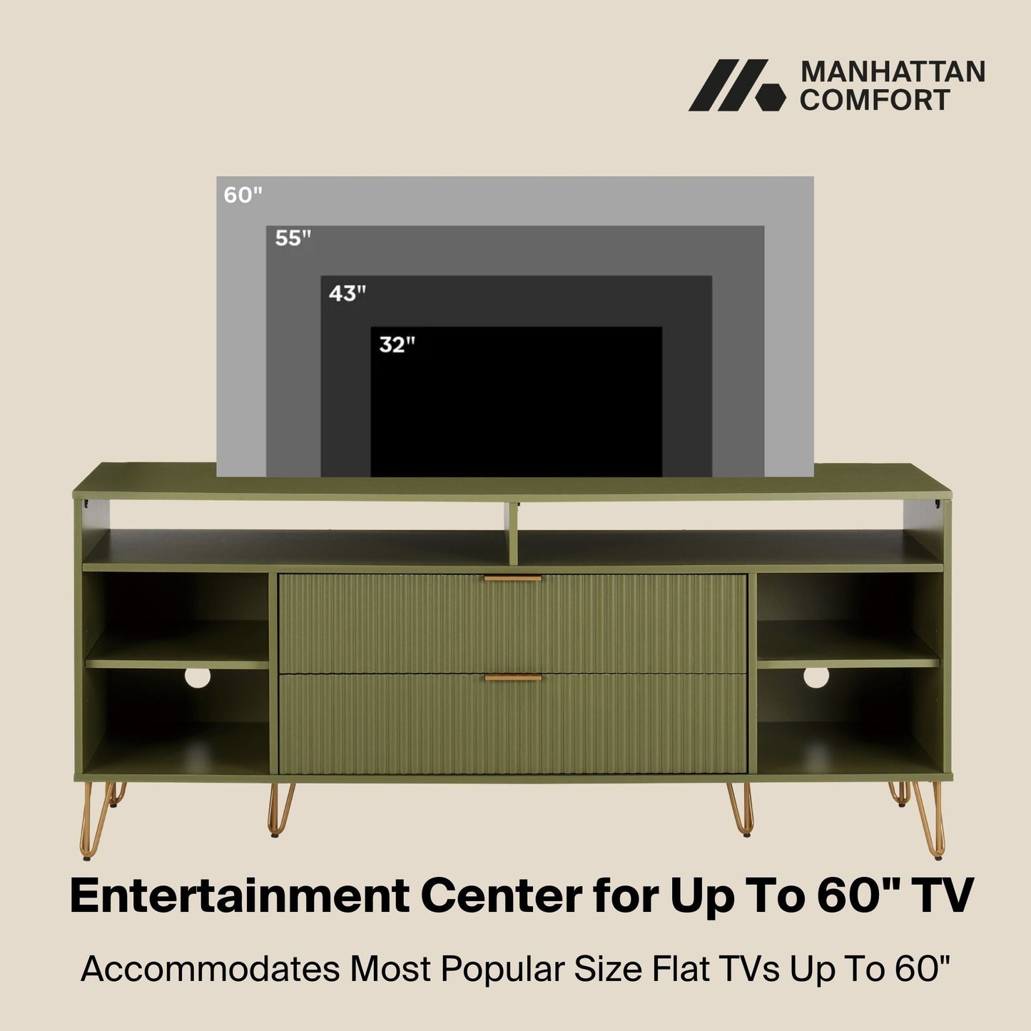 DUMBO 63" TV Stand in Olive Green - Ornate Home