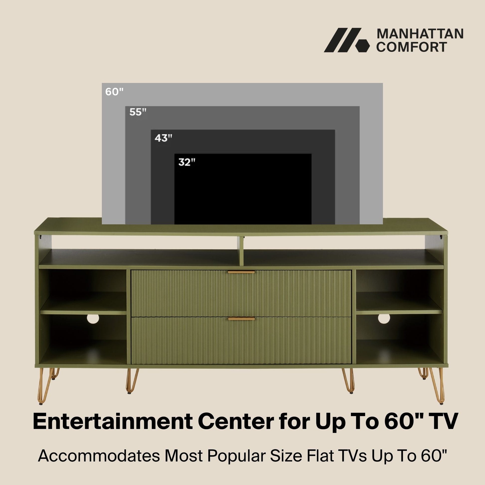 DUMBO 63" TV Stand in Olive Green - Ornate Home