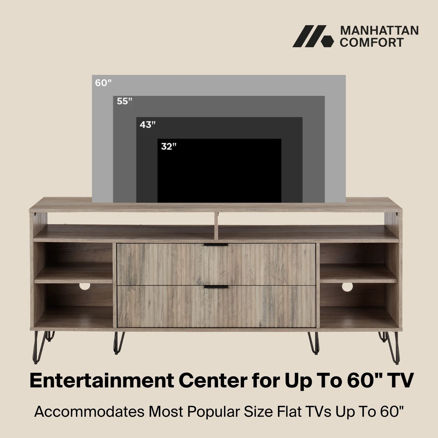 DUMBO 63" TV Stand in Rustic Grey - Ornate Home