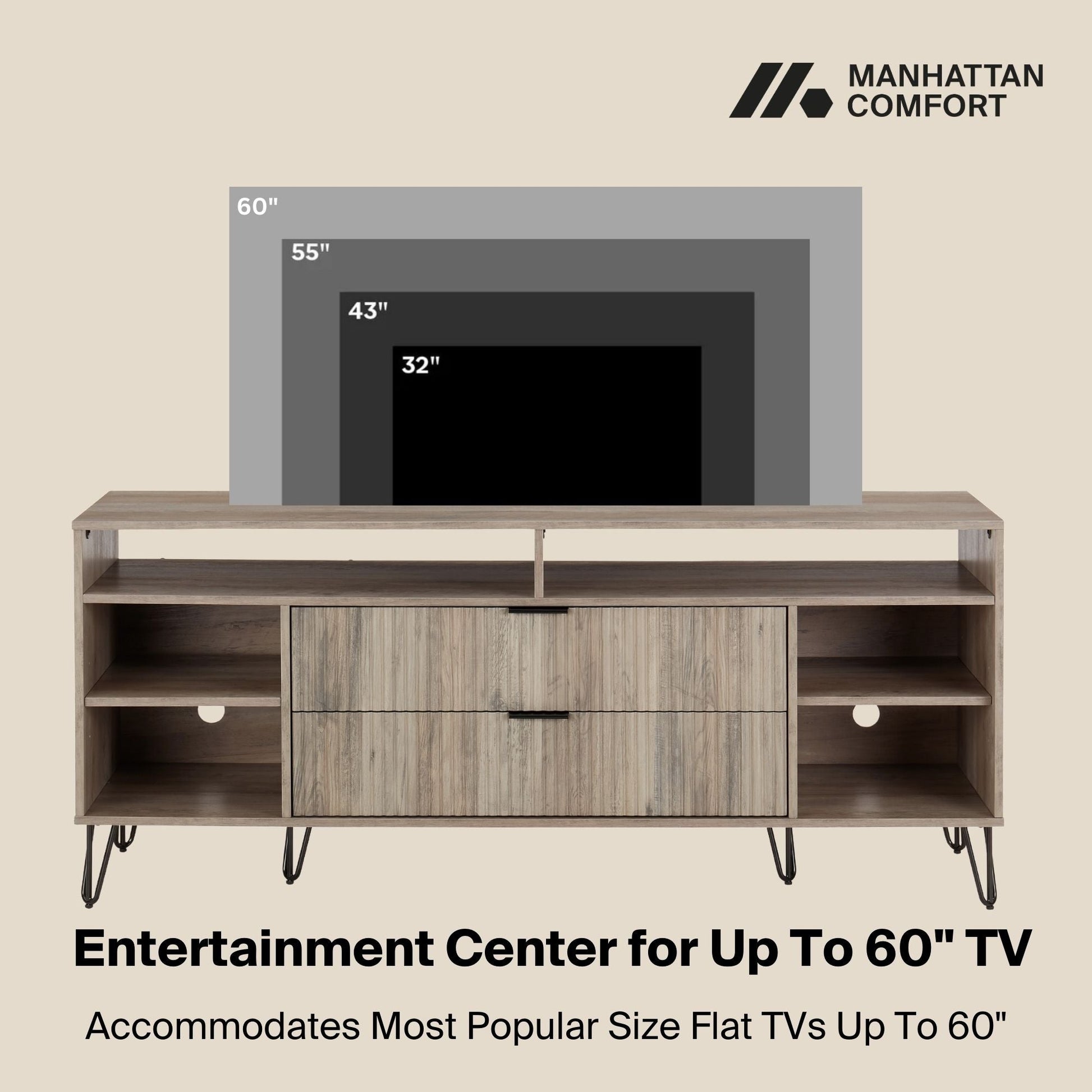 DUMBO 63" TV Stand in Rustic Grey - Ornate Home