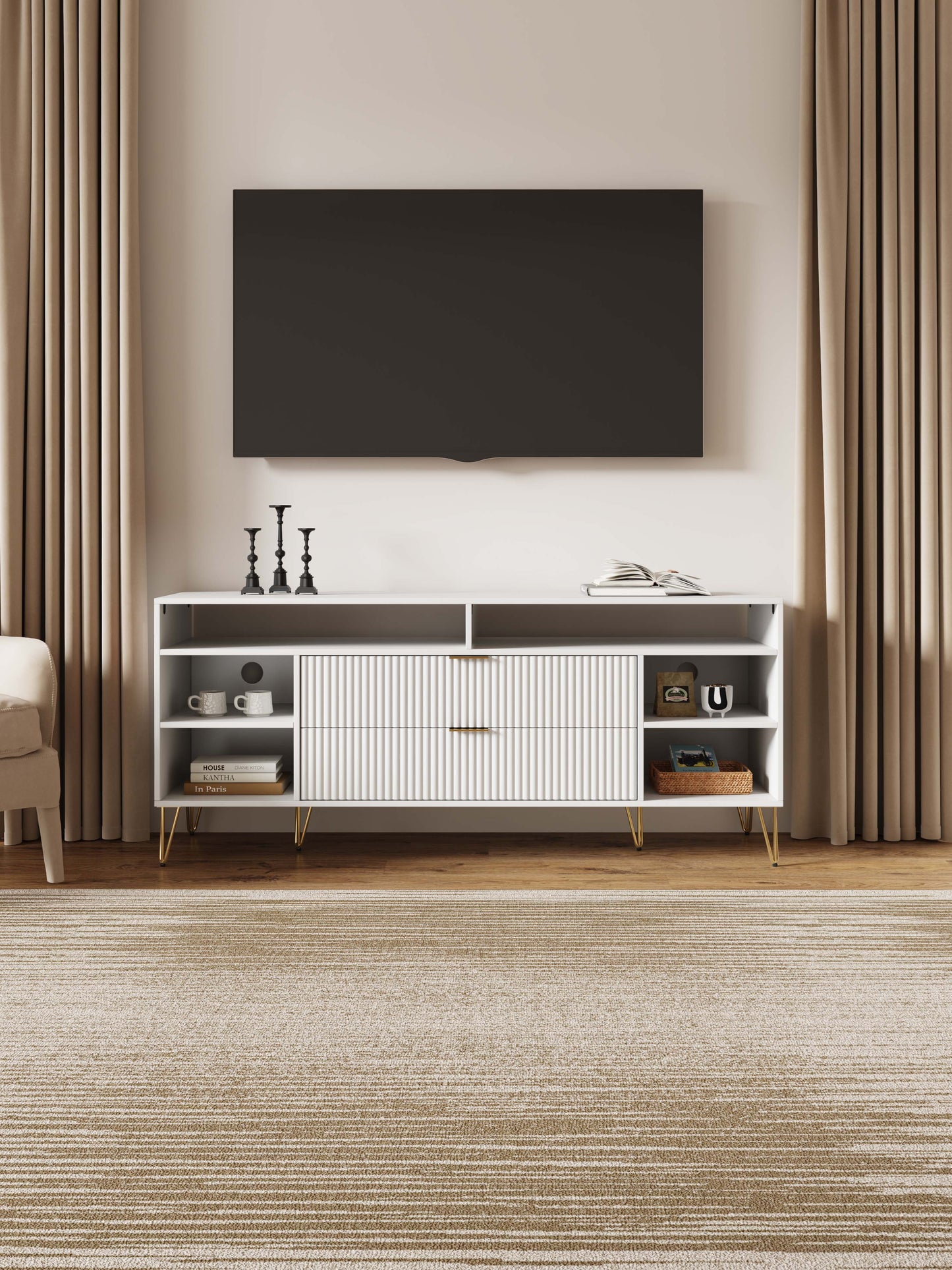 DUMBO 63" TV Stand in White - Ornate Home