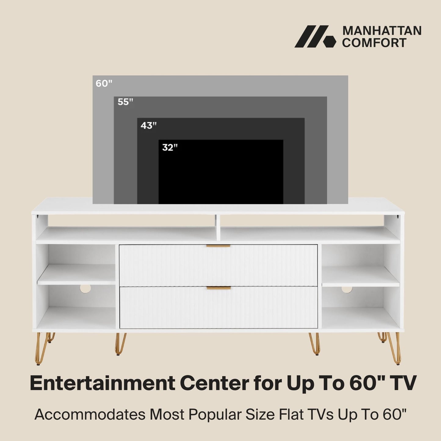 DUMBO 63" TV Stand in White - Ornate Home