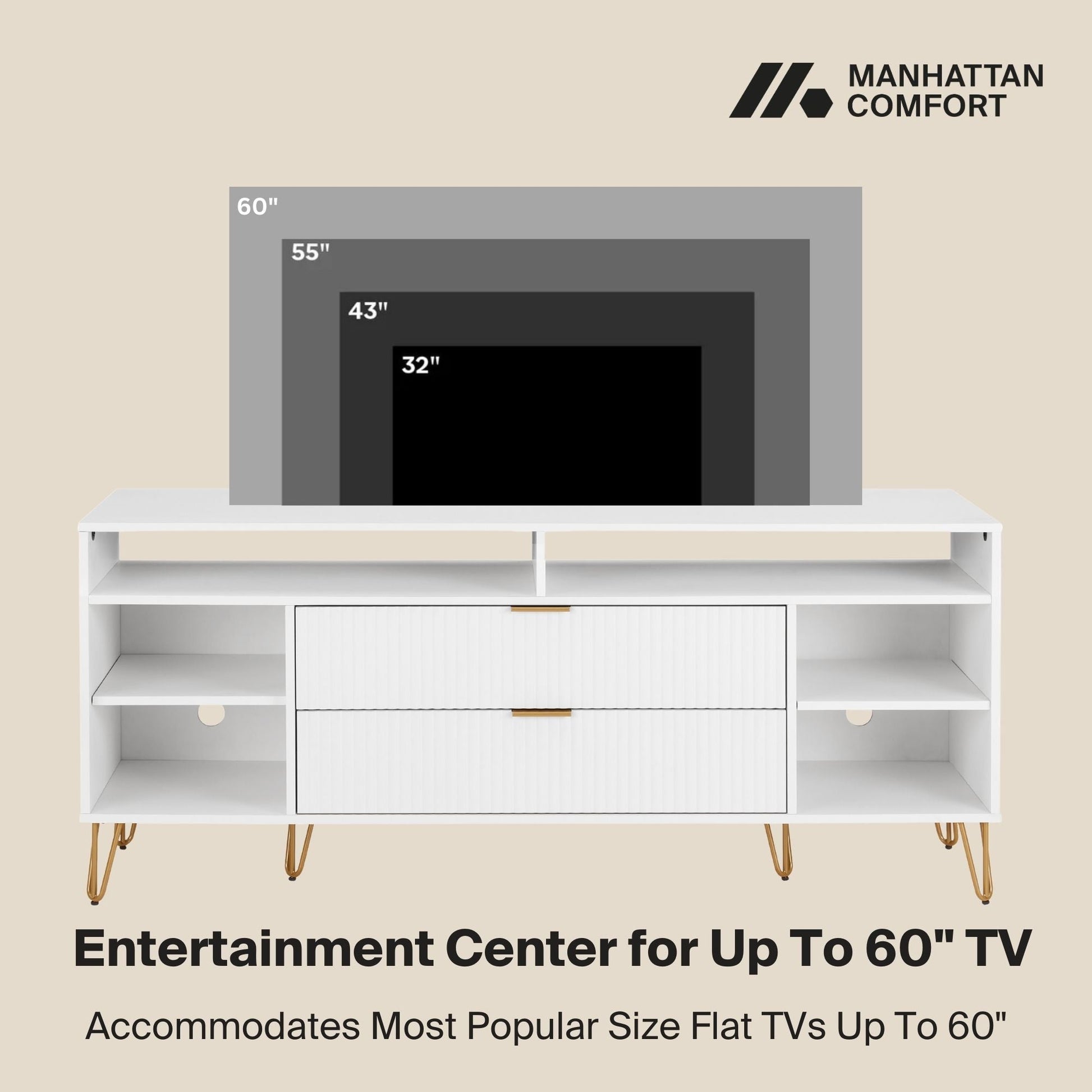 DUMBO 63" TV Stand in White - Ornate Home