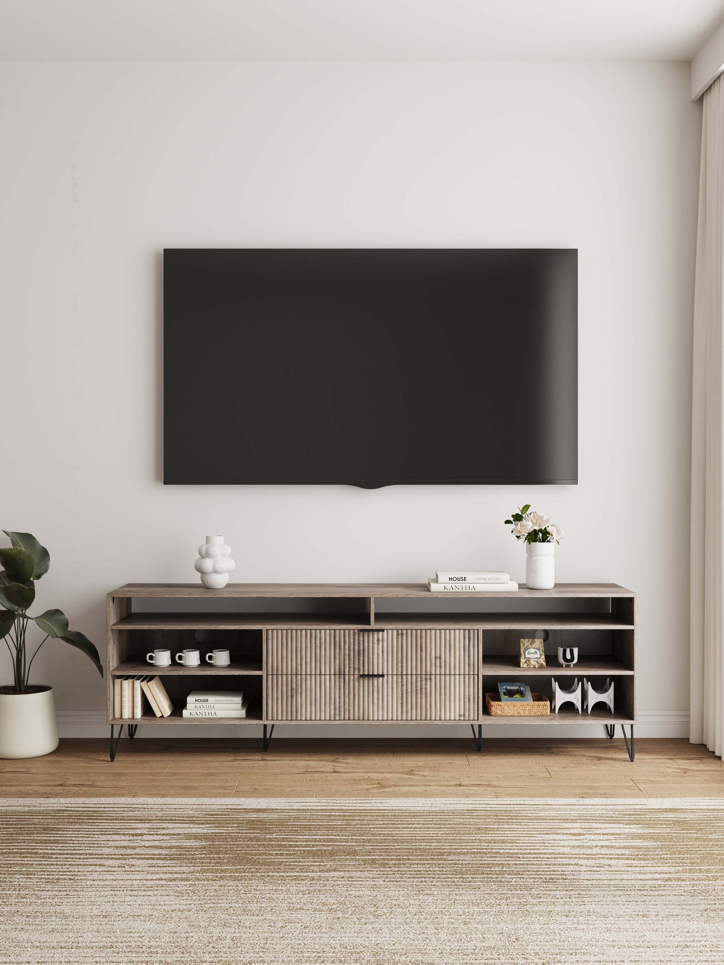 DUMBO 85" TV Stand in Golden Brown - Ornate Home