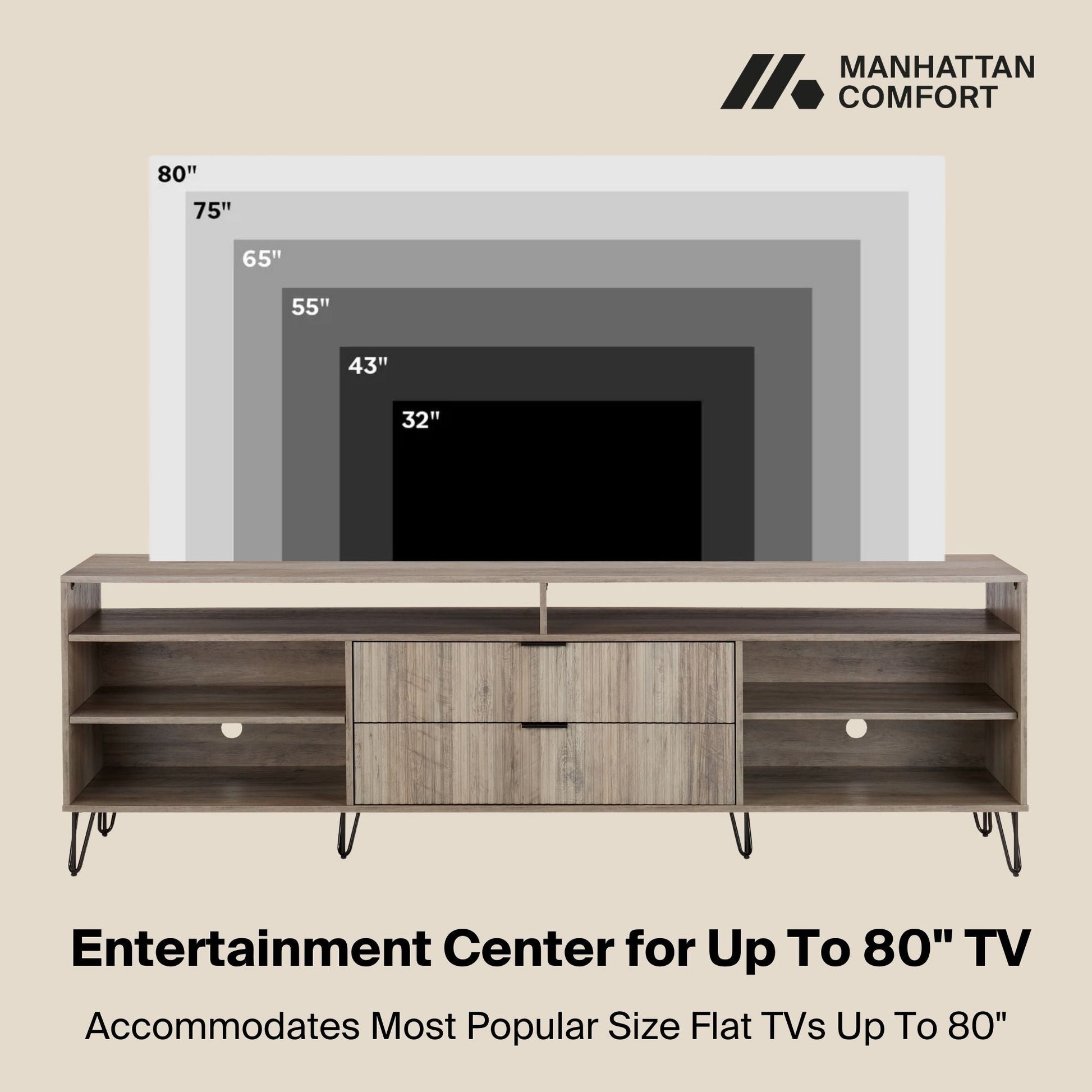 DUMBO 85" TV Stand in Golden Brown - Ornate Home