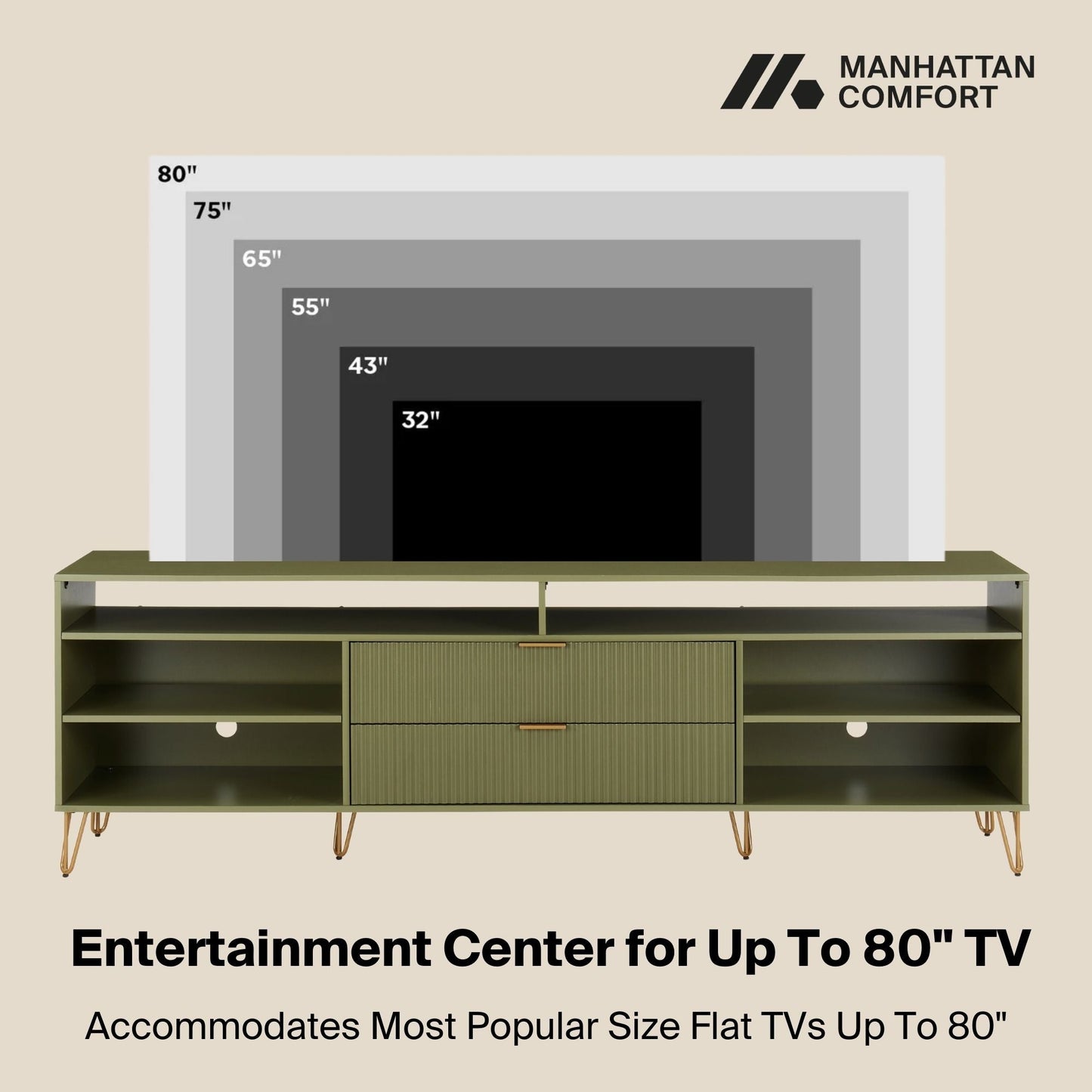 DUMBO 85" TV Stand in Olive Green - Ornate Home