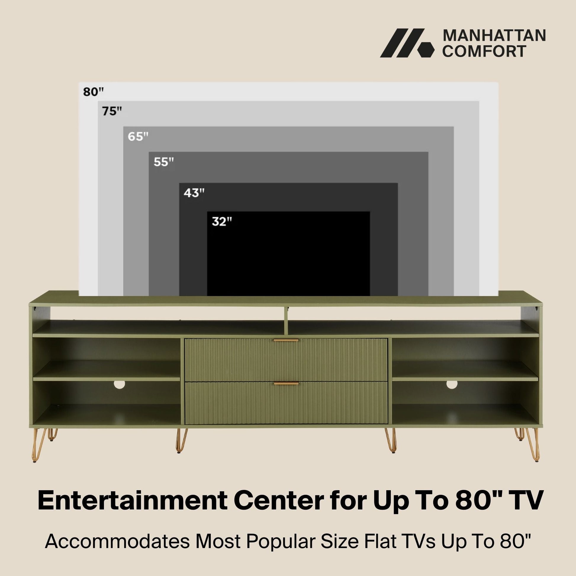 DUMBO 85" TV Stand in Olive Green - Ornate Home