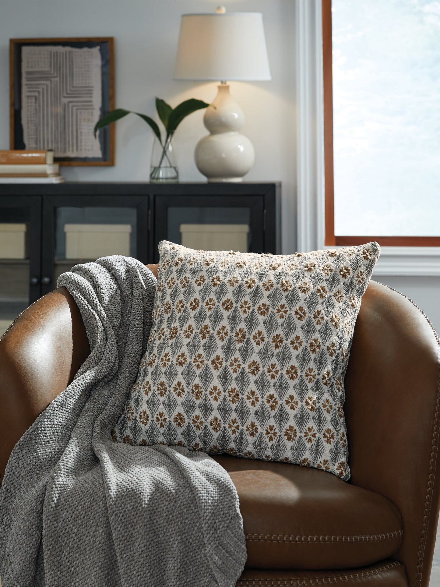 Dainwick White/Gray/Brown Pillow- Viva Furn
