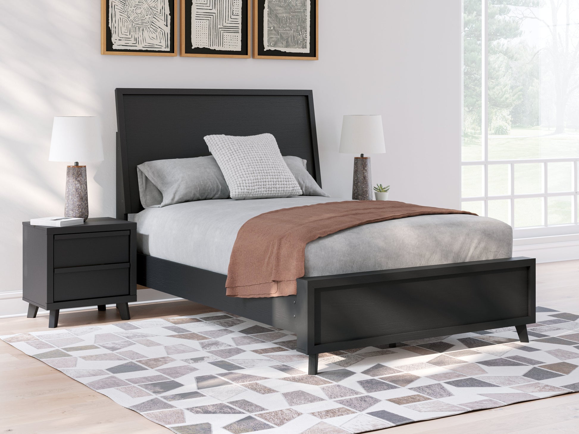 Danziar Black Full Panel Bed- Viva Furn