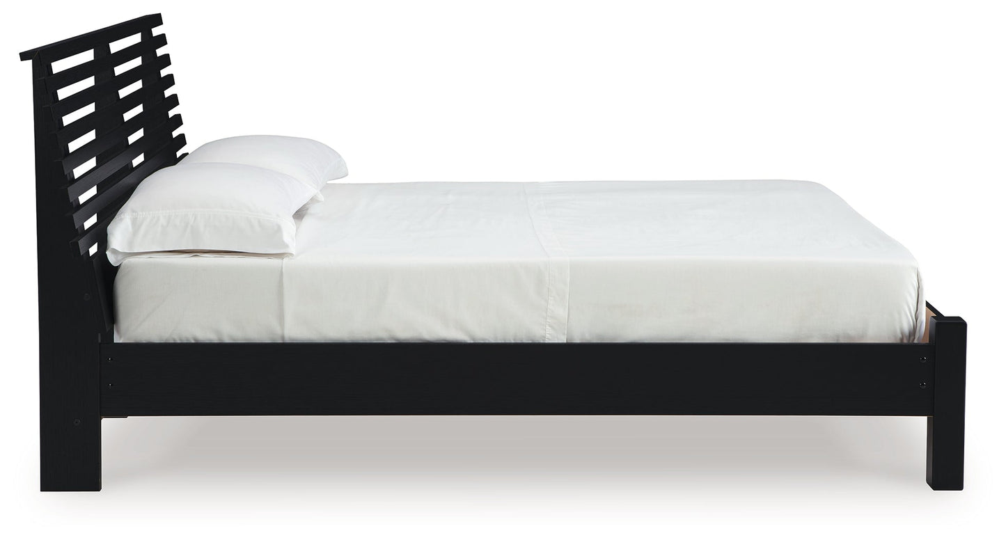 Danziar Black Full Slat Panel Bed- Viva Furn