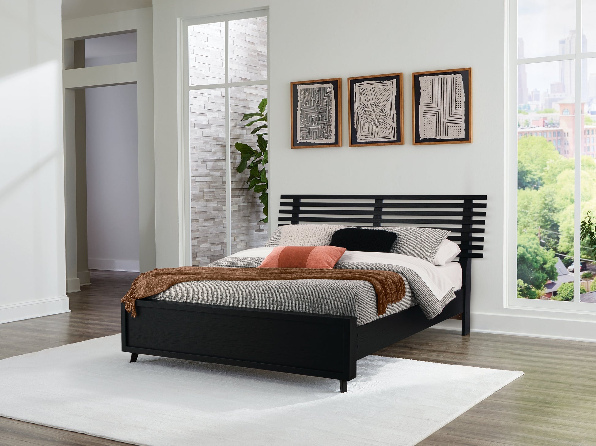 Danziar Black Full Slat Panel Bed- Viva Furn