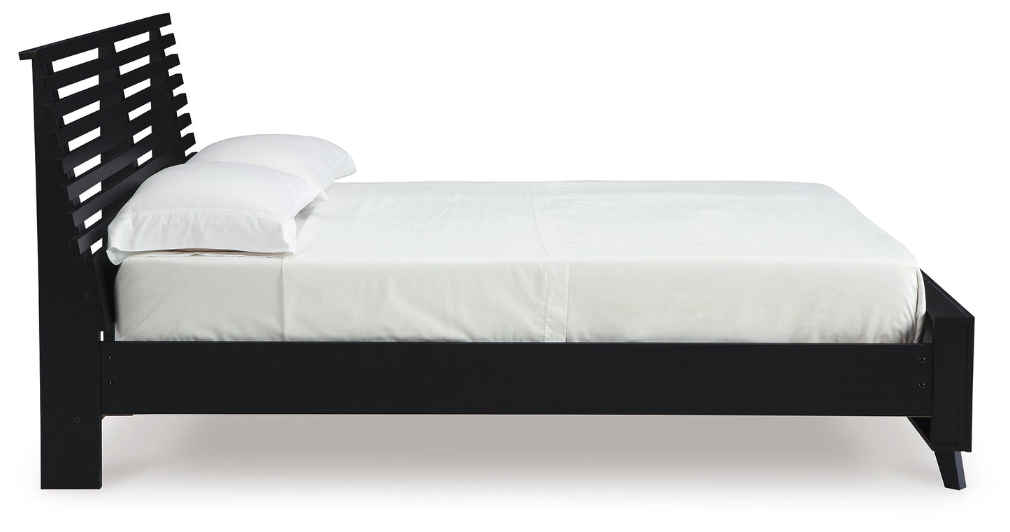 Danziar Black Full Slat Panel Bed- Viva Furn