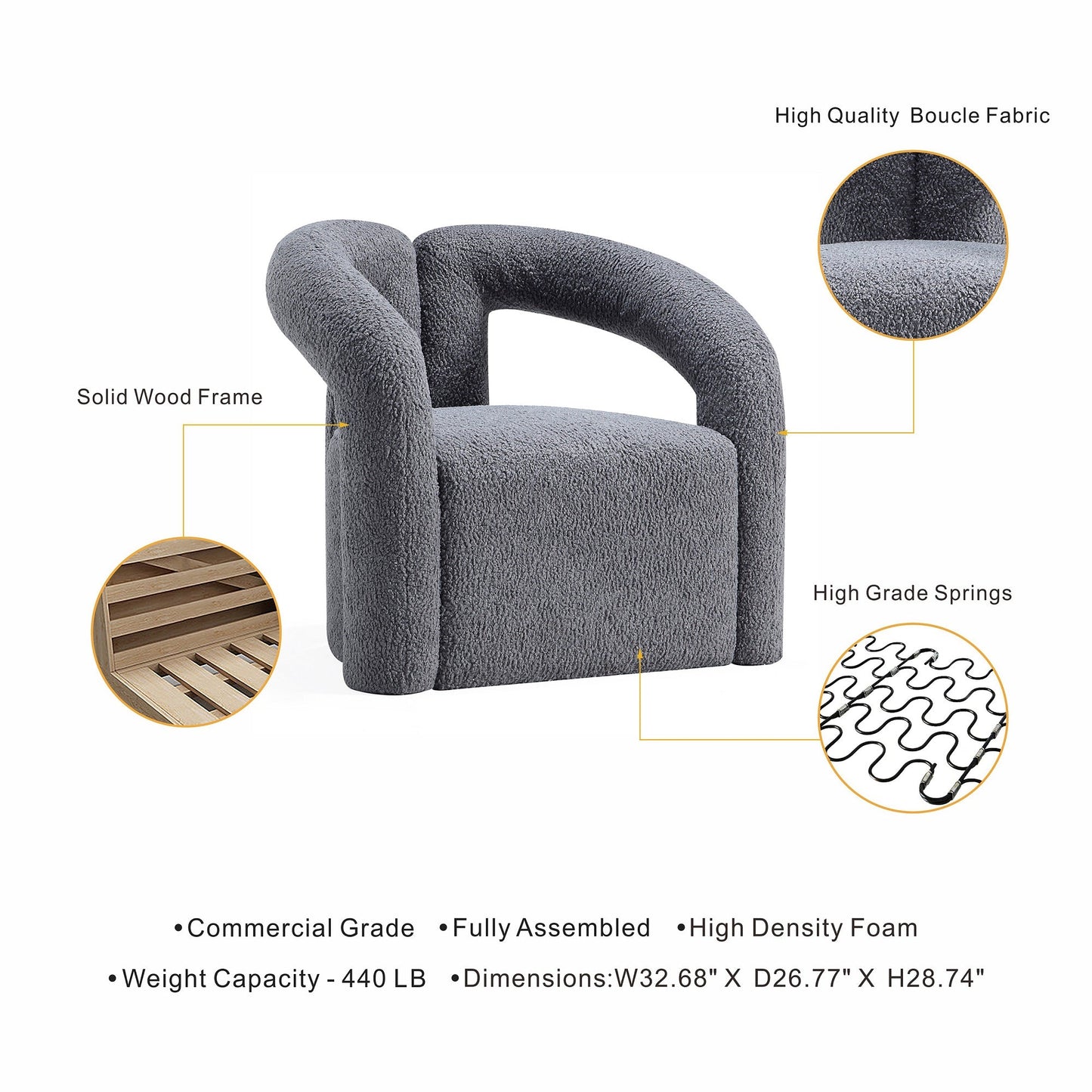 Darian Accent Chair in Grey - Ornate Home