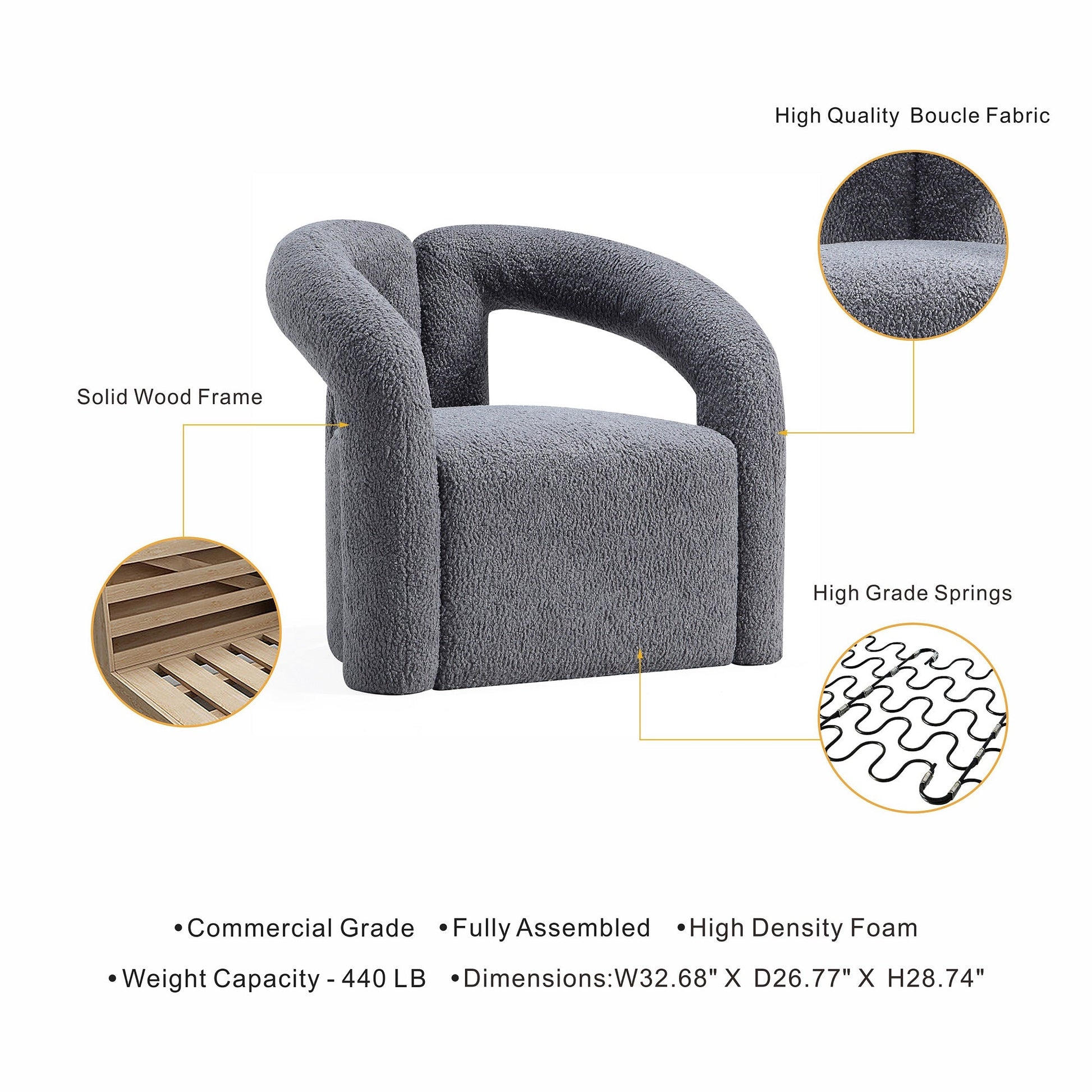 Darian Accent Chair in Grey - Ornate Home