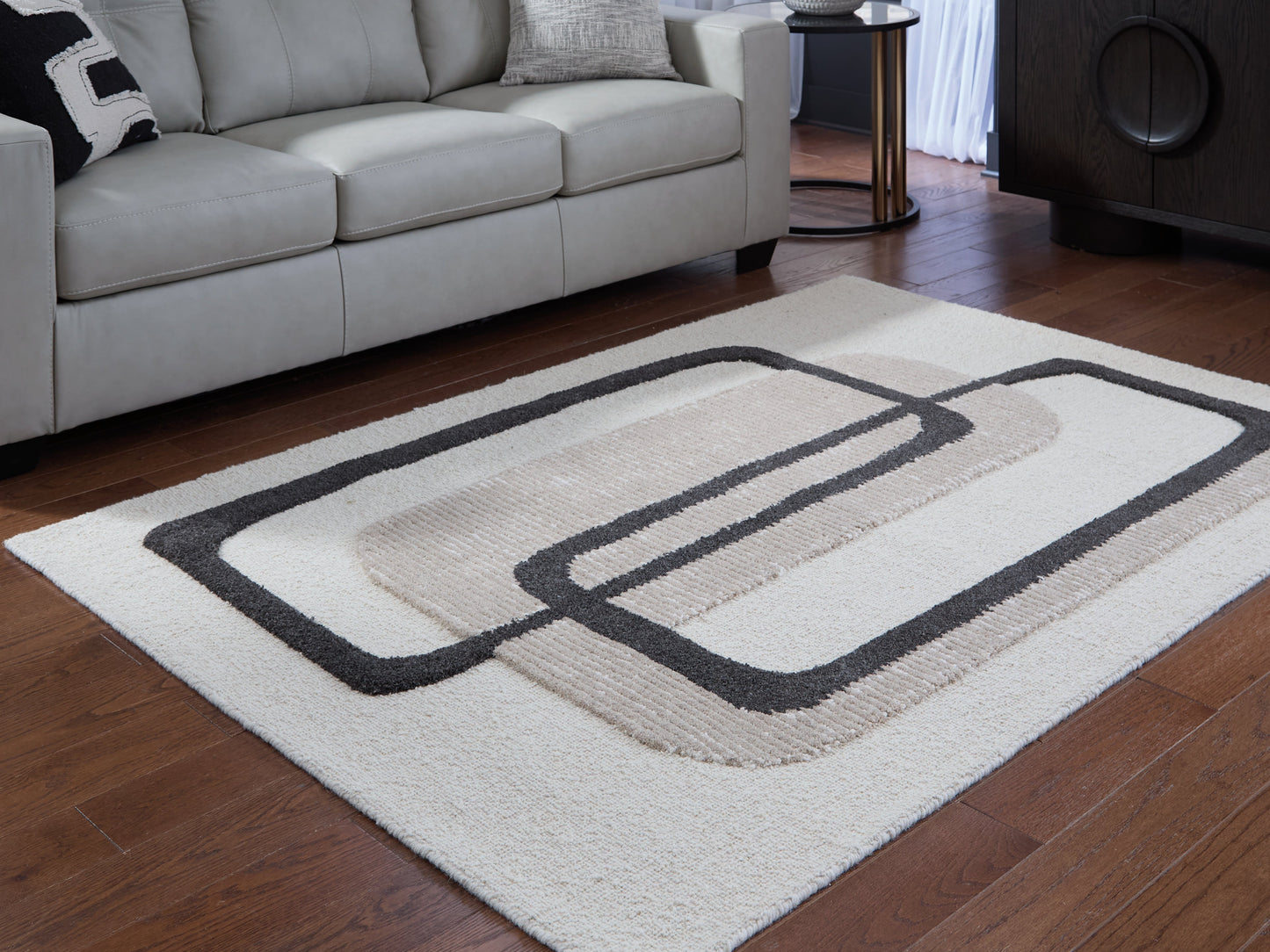 Davismour Ivory/Taupe/Charcoal Medium Rug- Viva Furn
