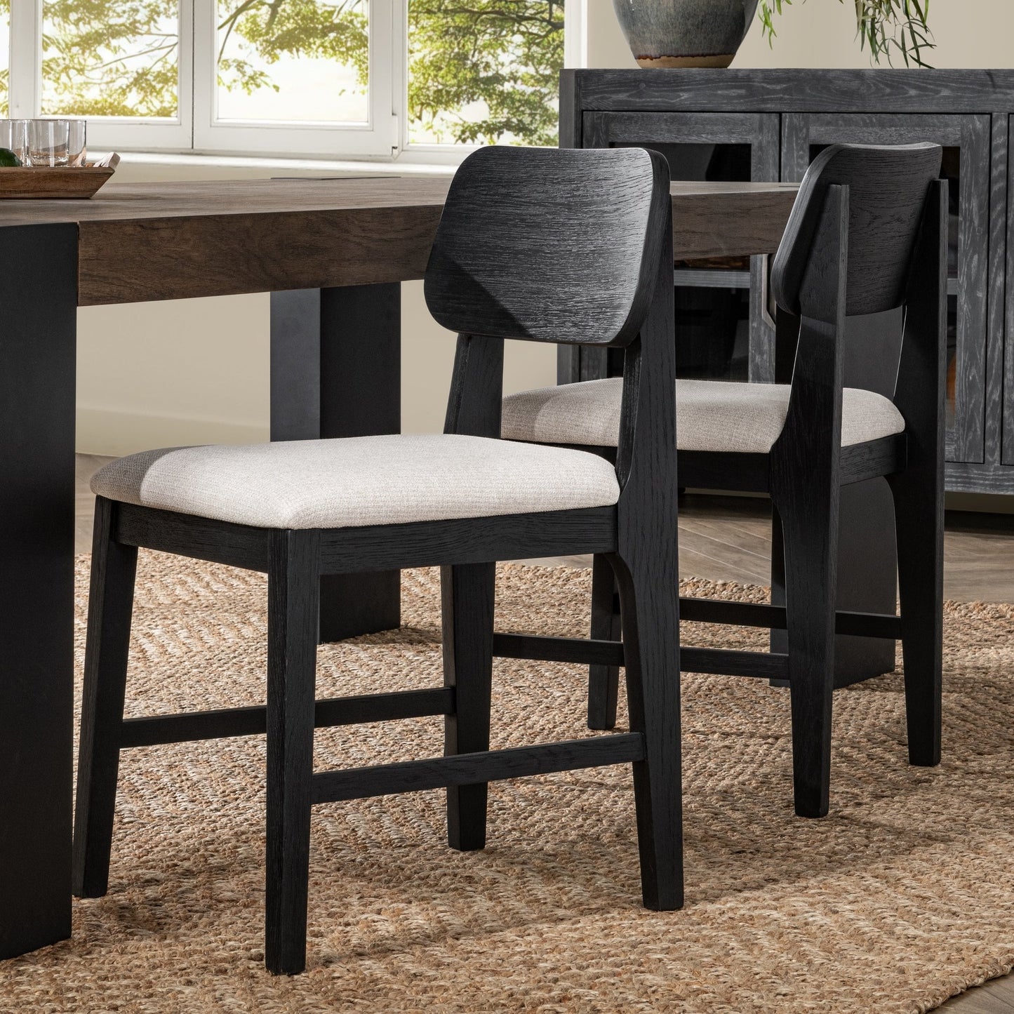 Deaven Black Upholstered Dining Chair Oak (Set of 2) - Ornate Home