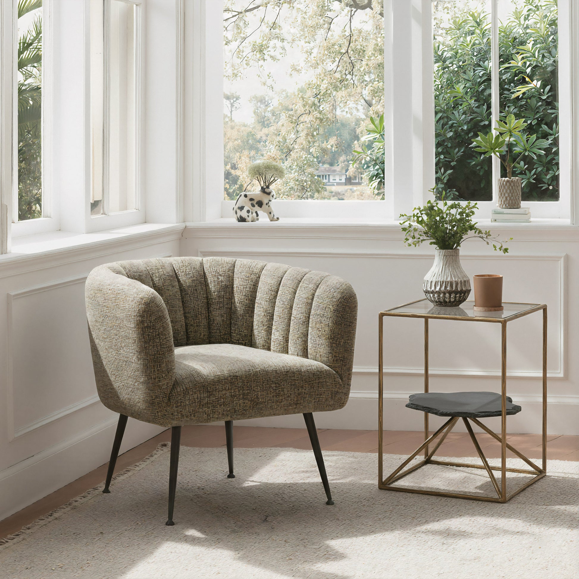 Deco Green Tweed Accent Chair - Ornate Home