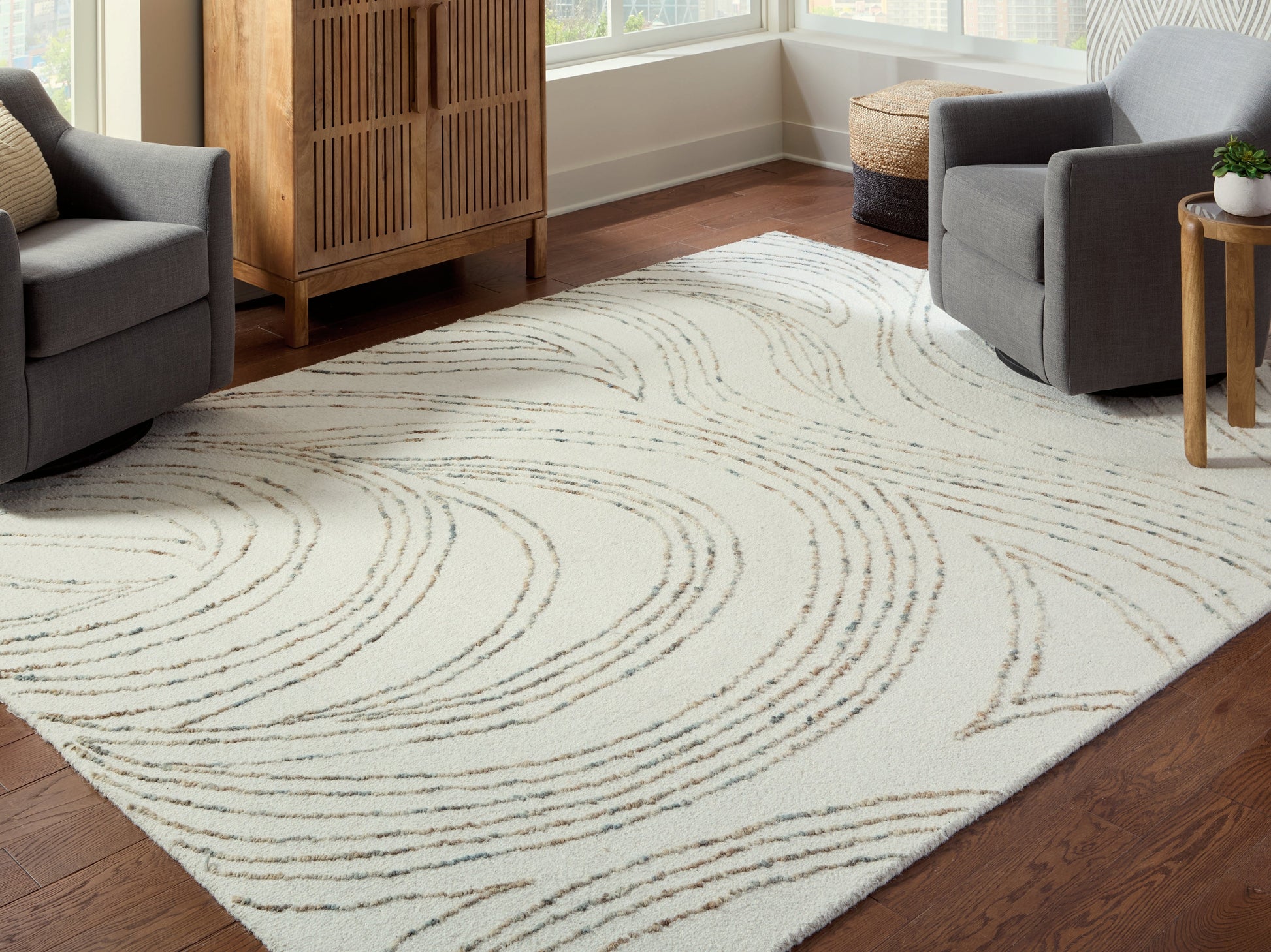 Deenbury Ivory/Green/Brown Large Rug- Viva Furn