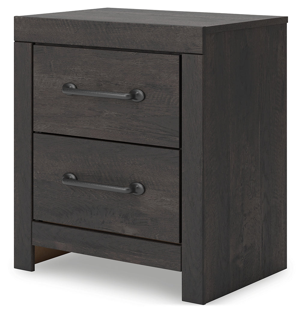 Delmorta Dark Gray-22" 2 Drawer Charging Nightstand- Viva Furn