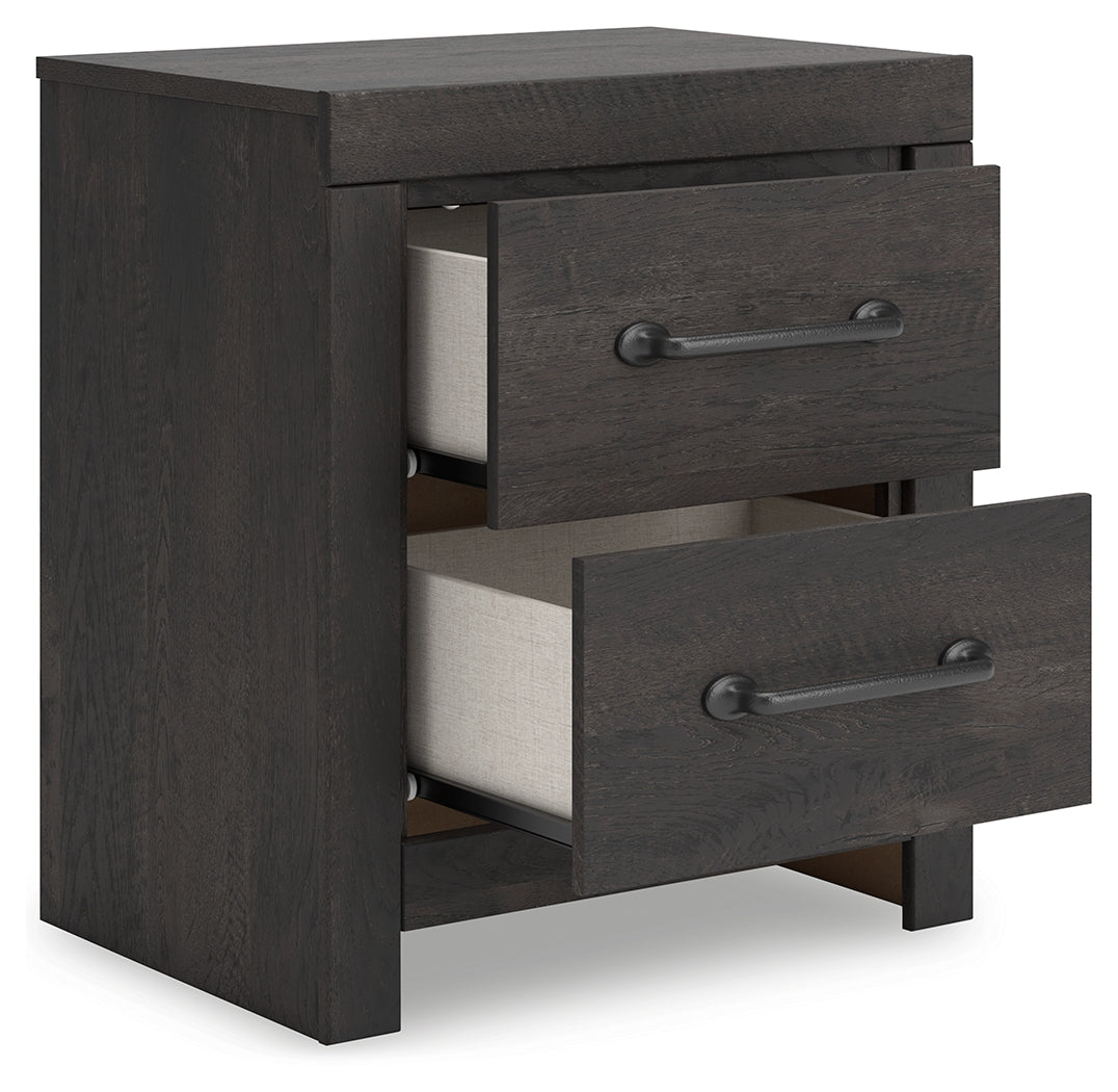 Delmorta Dark Gray-22" 2 Drawer Charging Nightstand- Viva Furn