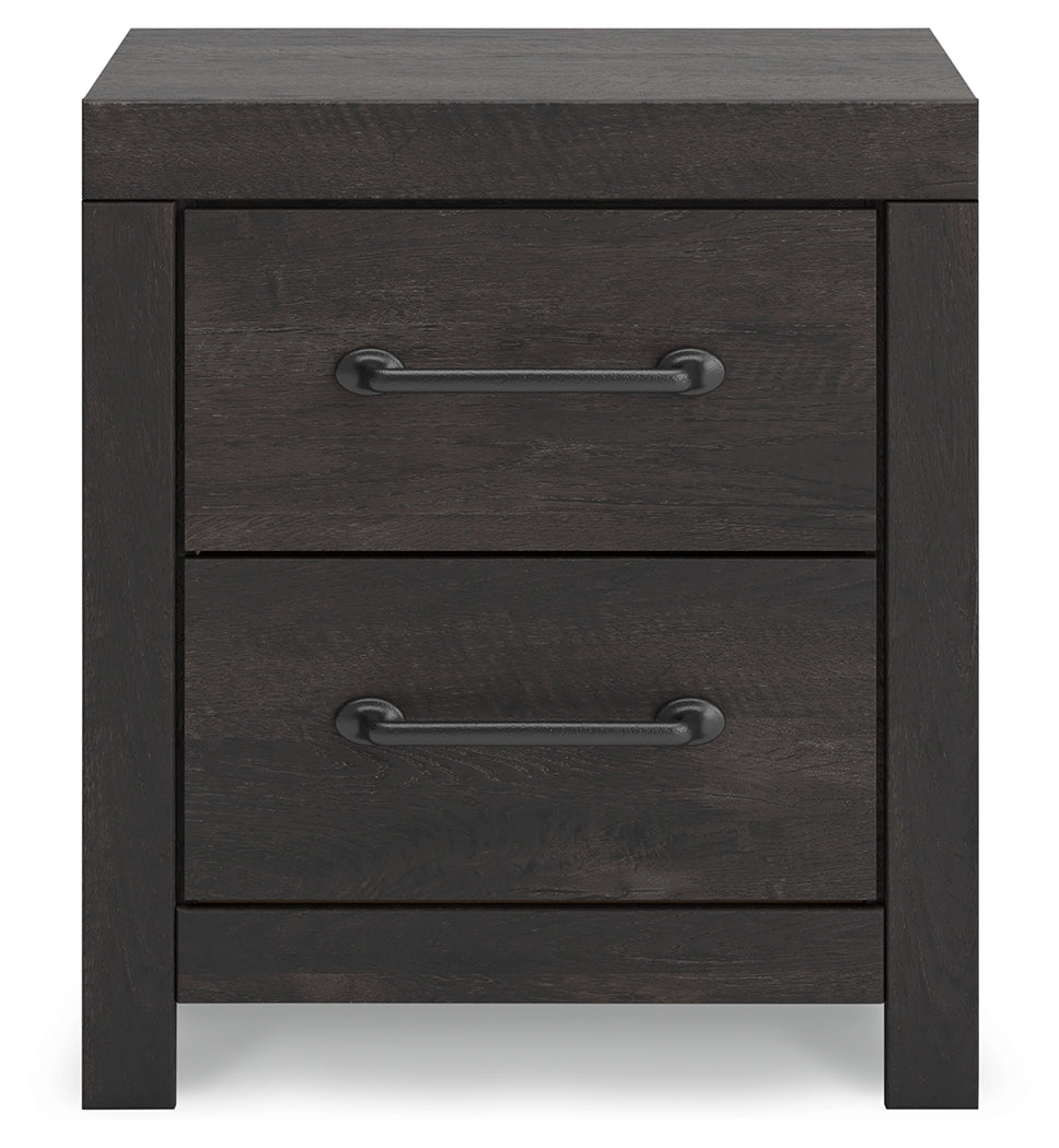Delmorta Dark Gray-22" 2 Drawer Charging Nightstand- Viva Furn