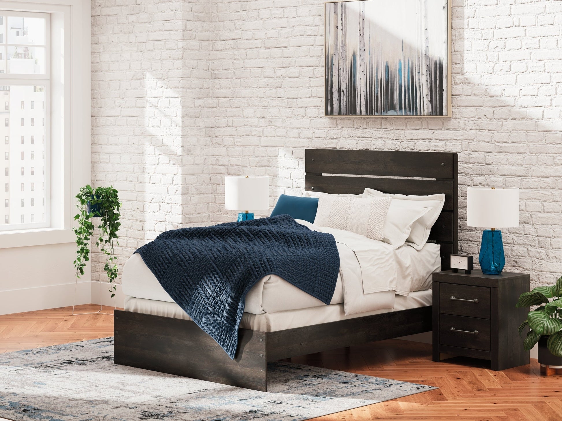 Delmorta Dark Gray Full Panel Bed- Viva Furn