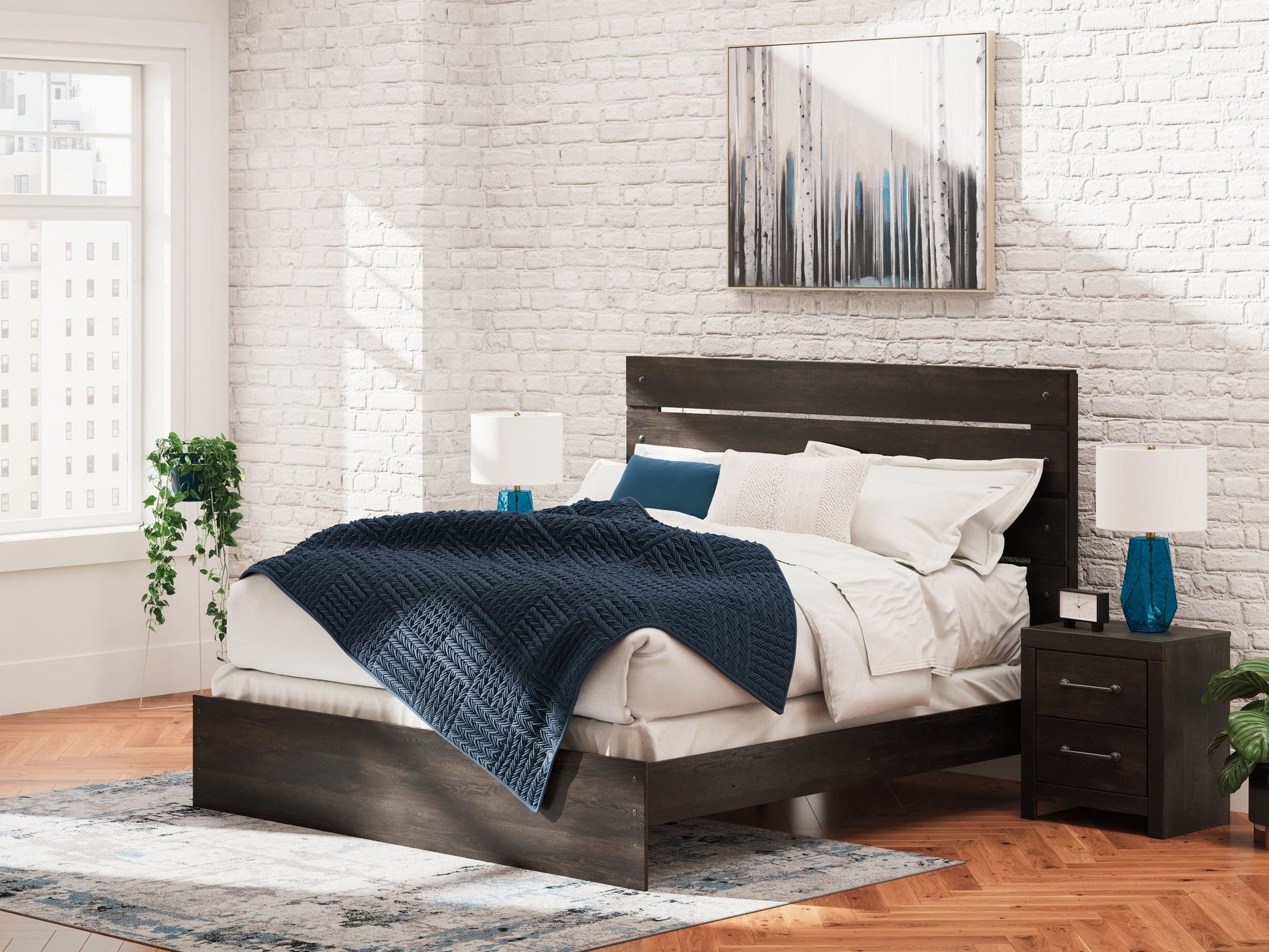 Delmorta Dark Gray King Panel Bed- Viva Furn