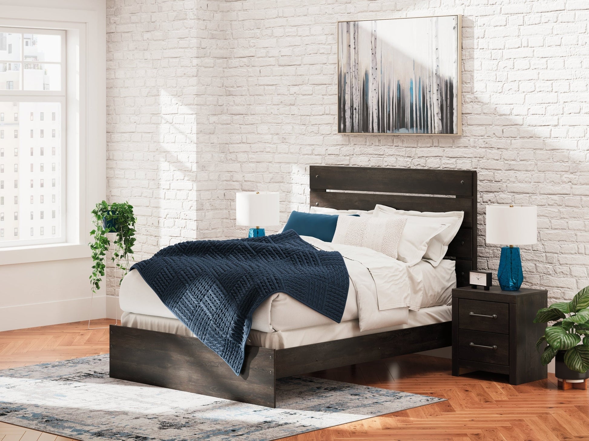 Delmorta Dark Gray Queen Panel Bed- Viva Furn