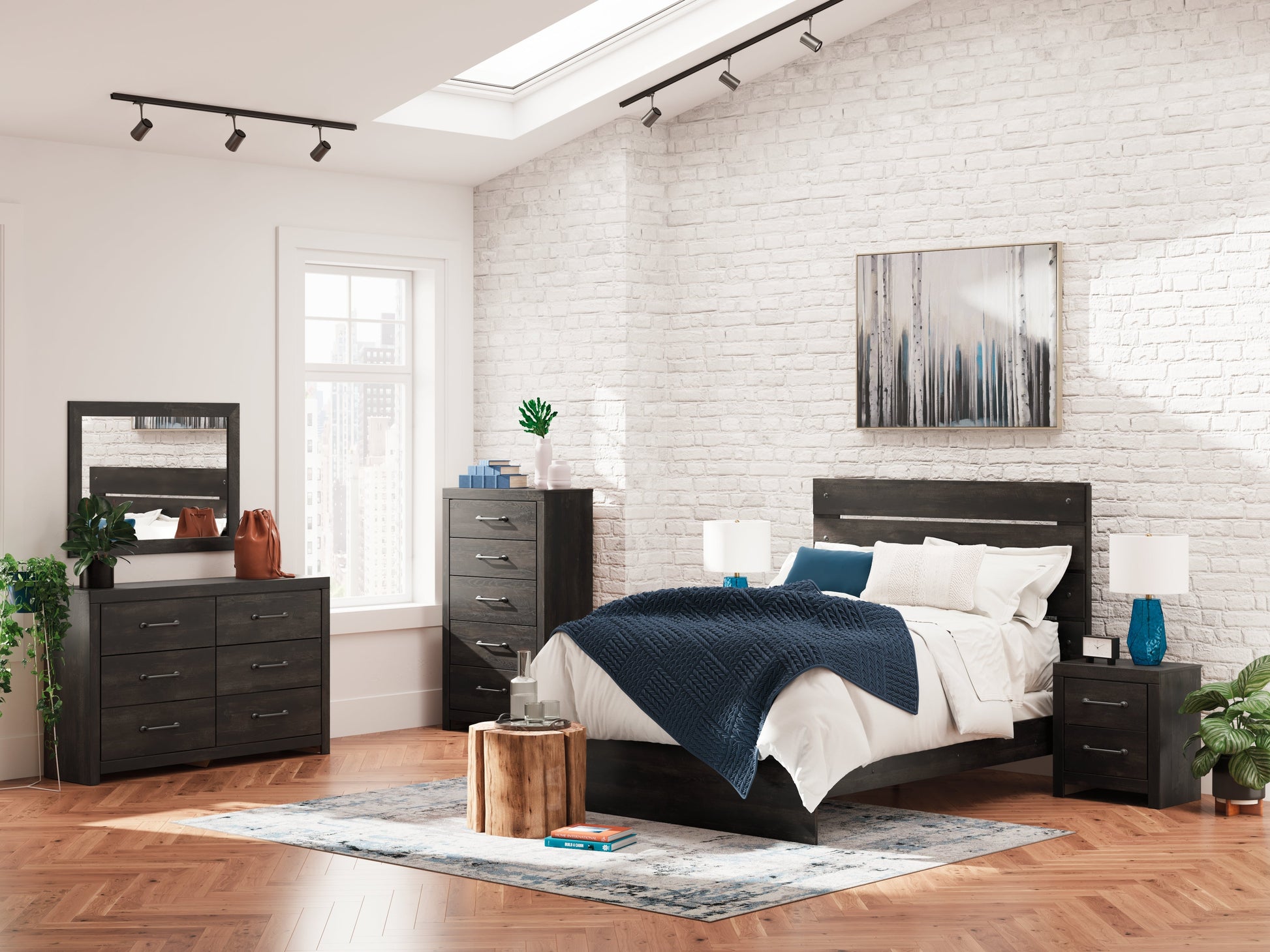 Delmorta Dark Gray Queen Panel Bed- Viva Furn