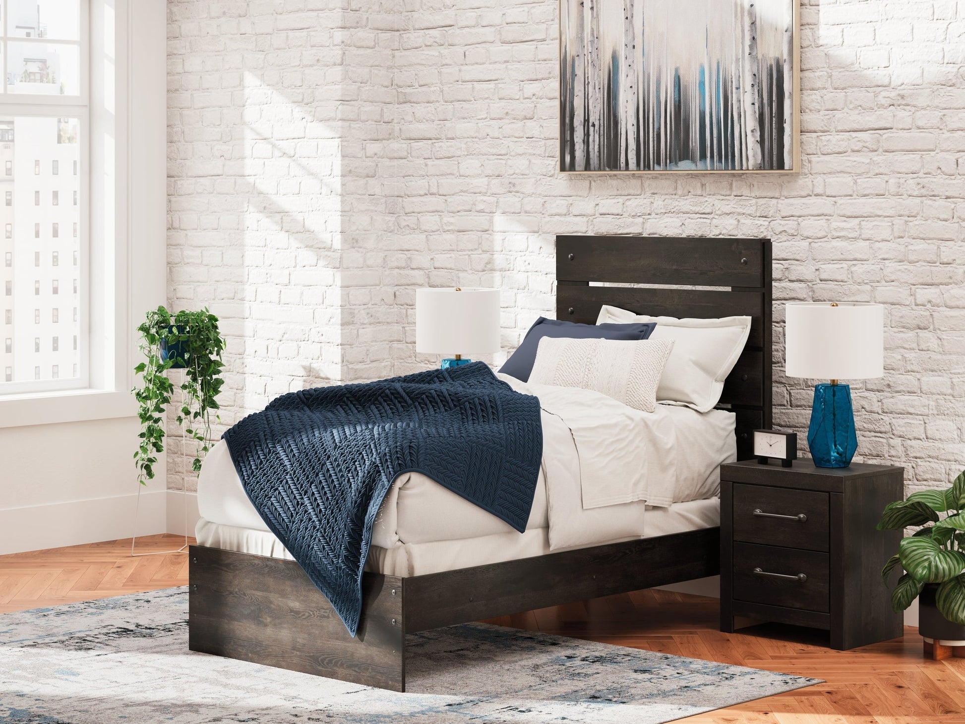 Delmorta Dark Gray Twin Panel Bed- Viva Furn