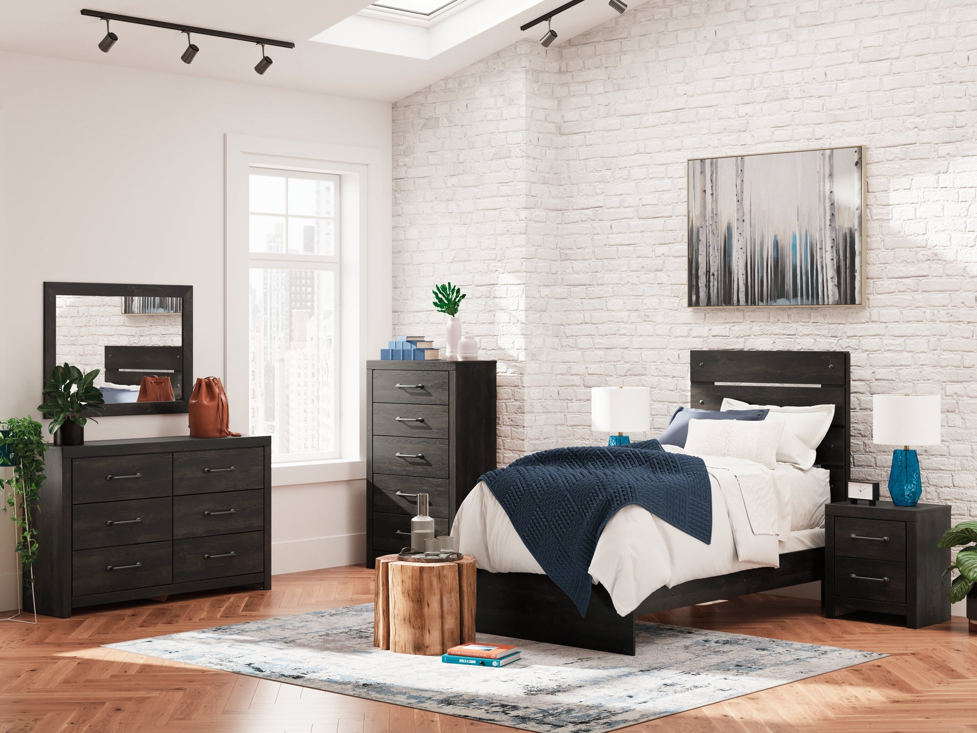 Delmorta Dark Gray Twin Panel Bed- Viva Furn