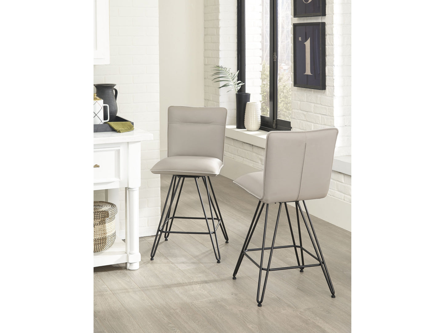Demi Hairpin Leg Swivel Counter Stool in Taupe (Set of 2) - Ornate Home