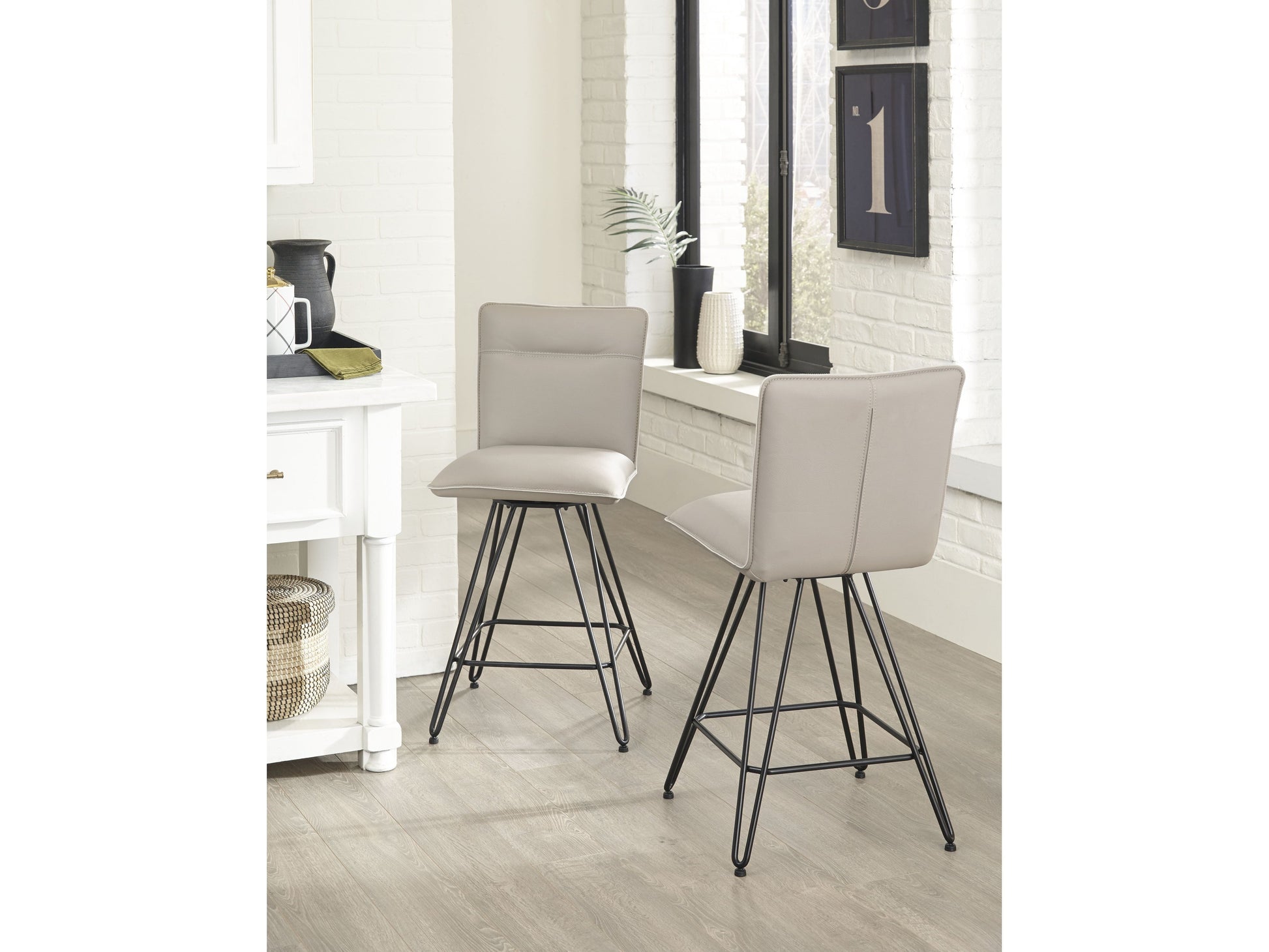 Demi Hairpin Leg Swivel Counter Stool in Taupe (Set of 2) - Ornate Home